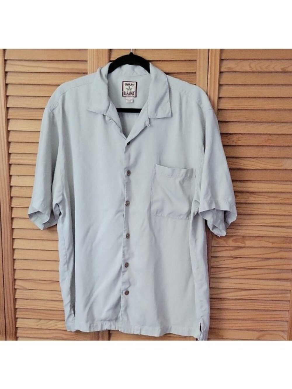 Tommy Bahama 100% Silk Light Gray Short Sleeve Button Up Camp Shirt Size Large